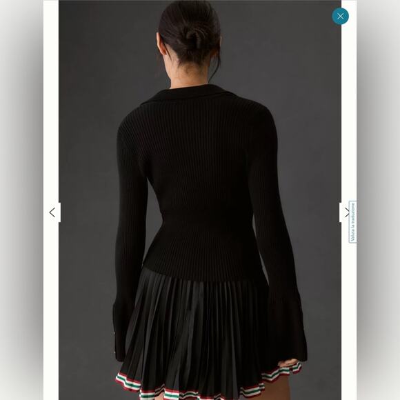 ANTHROPOLOGIE Maeve Black V-Neck Bell Sleeve Sweater Gold Button Size XXS NEW - Picture 5 of 10